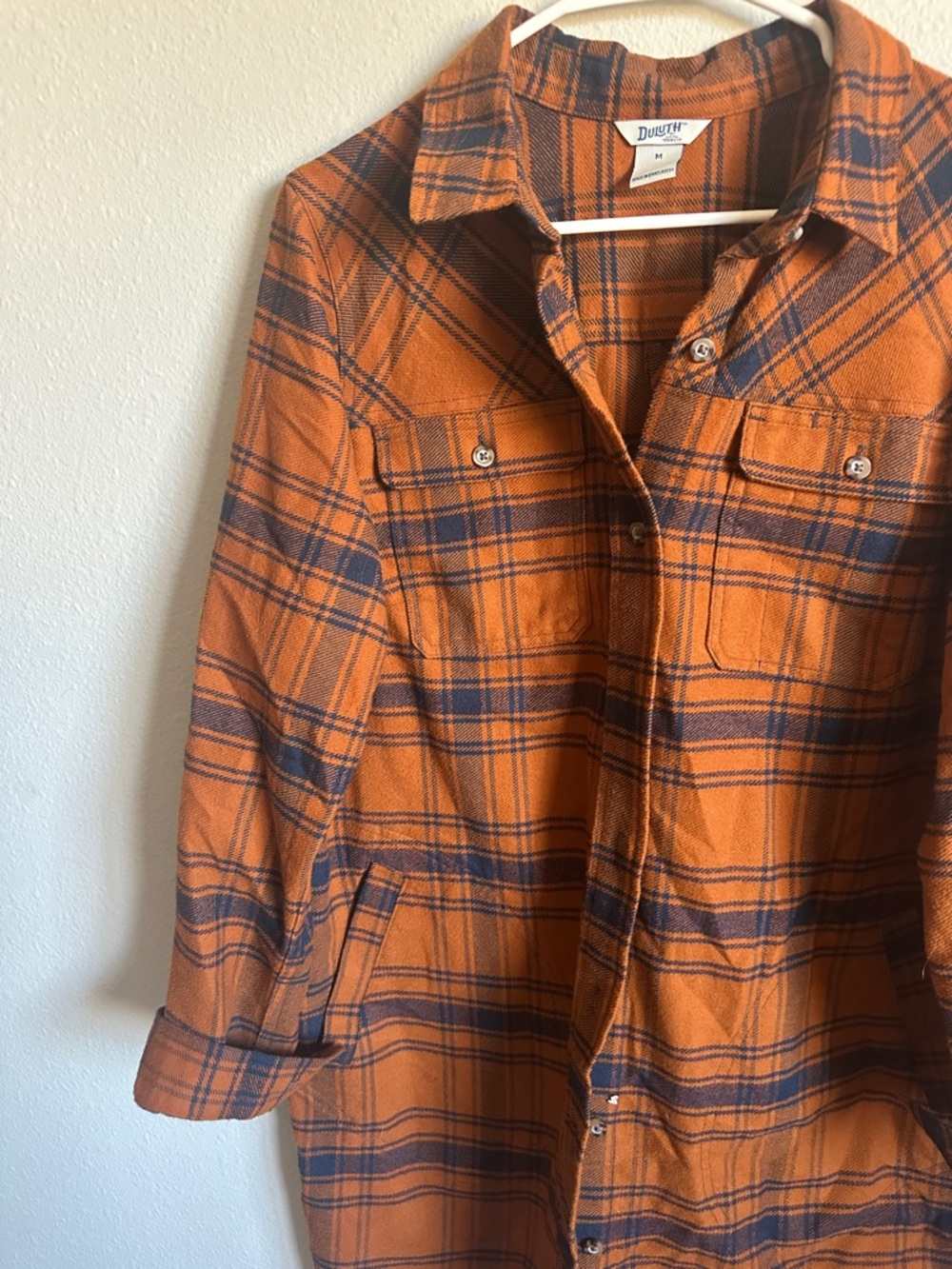 Women's Plaid Long Shacket - Orange - Picture 4 of 7